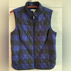 Croft & Barrow Puffer Quilted Blue & Black Plaid Diamond Vest Women Size Medium